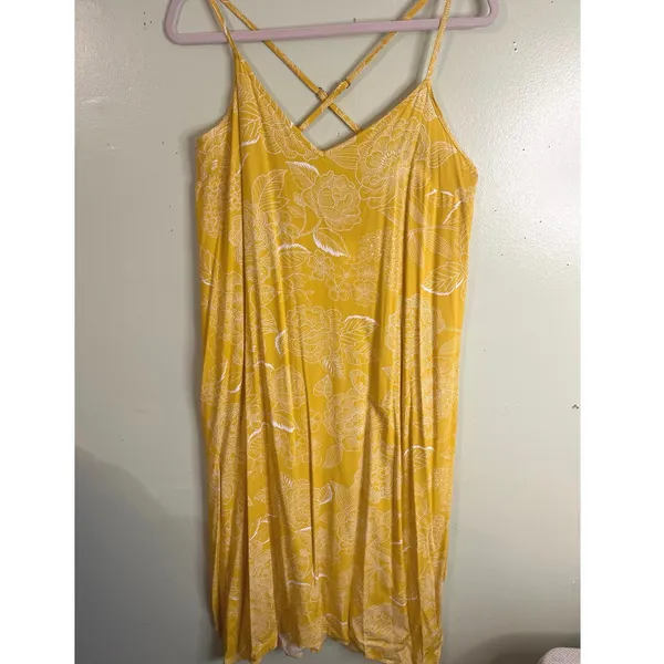 GAP crisscross straps midi side slits hanky yellow flowers dress, size medium - Image 2