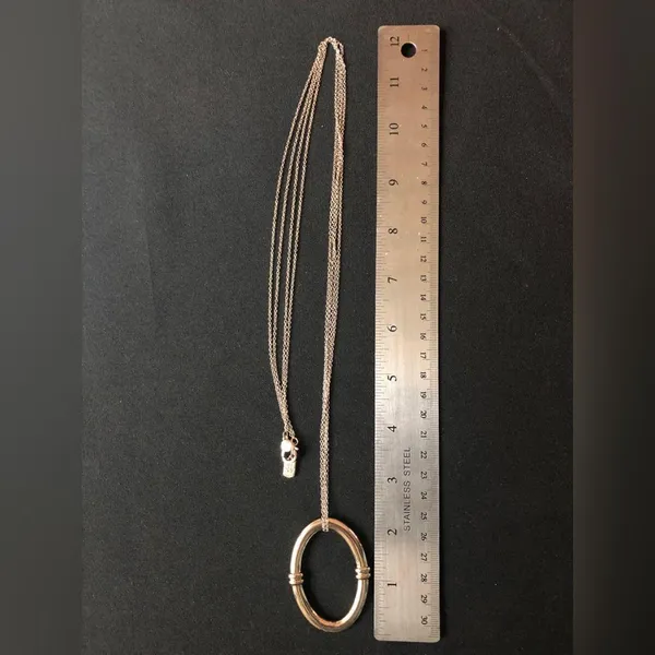 Lauren Ralph Lauren light gold tone LONG double chain necklace with pendant - Image 3