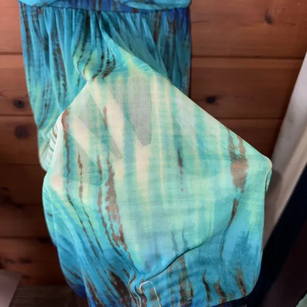 Ruby Rox Green Blue Tie-Dye Sun Dress Babydoll Tulle Ruffled Ruched Y2K Medium - Image 4