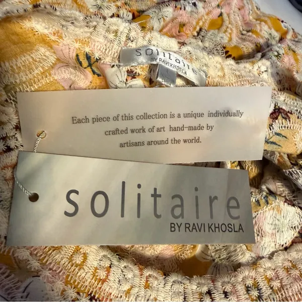 Solitaire Ravi Khosla Embroidered Tunic Womens L Mustard Boho Floral NWT - Image 8