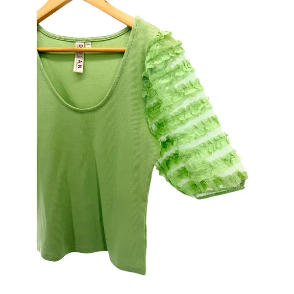 Dolan Anthropologie Ruffle Puff Sleeve Top Pullover Ribbed Knit Fairy Whimsy‎ M - Image 2