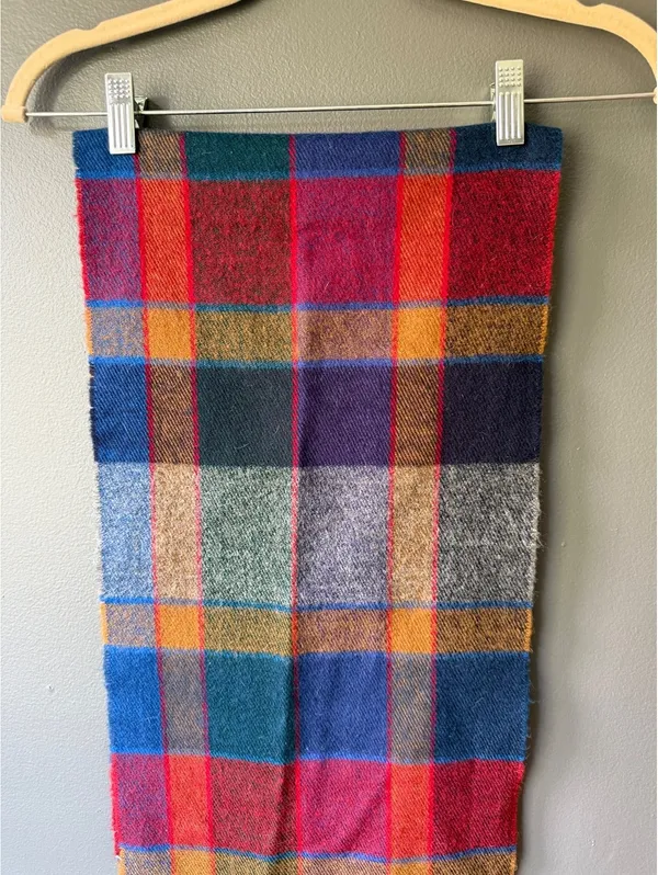 Colorful Plaid Wool Blend Scarf with Fringe - Image 4