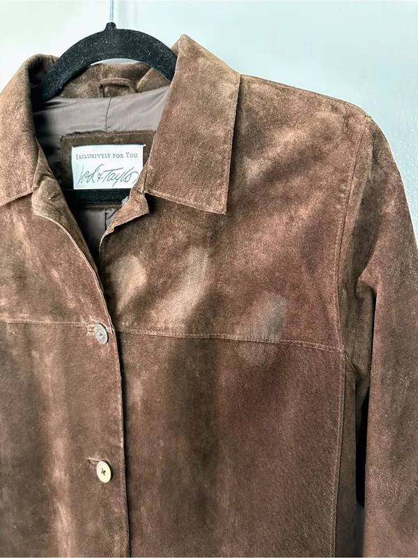 Lord & Taylor Brown Genuine Suede Leather Shirt Jacket Fully Lined size S* - Image 3