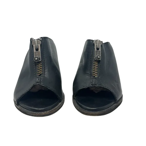 Frye Izzy Zip Moto Mule Heels Leather Open Toe Black‎ Size US 9.5 - Image 3