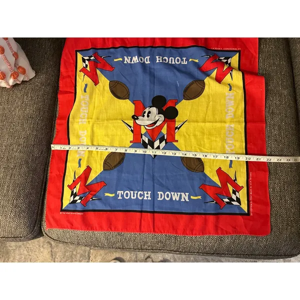 Vintage Disney Mickey Mouse Football Touchdown‎ Bandana Scarf 100% Cotton VGUC - Image 4