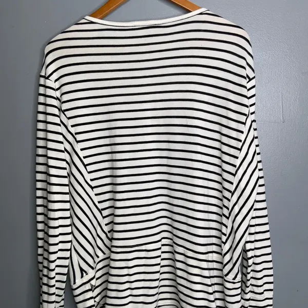 Tribal Black and White Striped Blouse Henley Tunic XL - Image 6