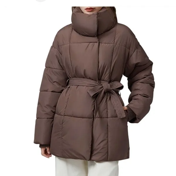 NWT ~ Women's Brown Puffer Jacket Belt & High Collar Winter Coat ~ Plus Size XXL - Image 3