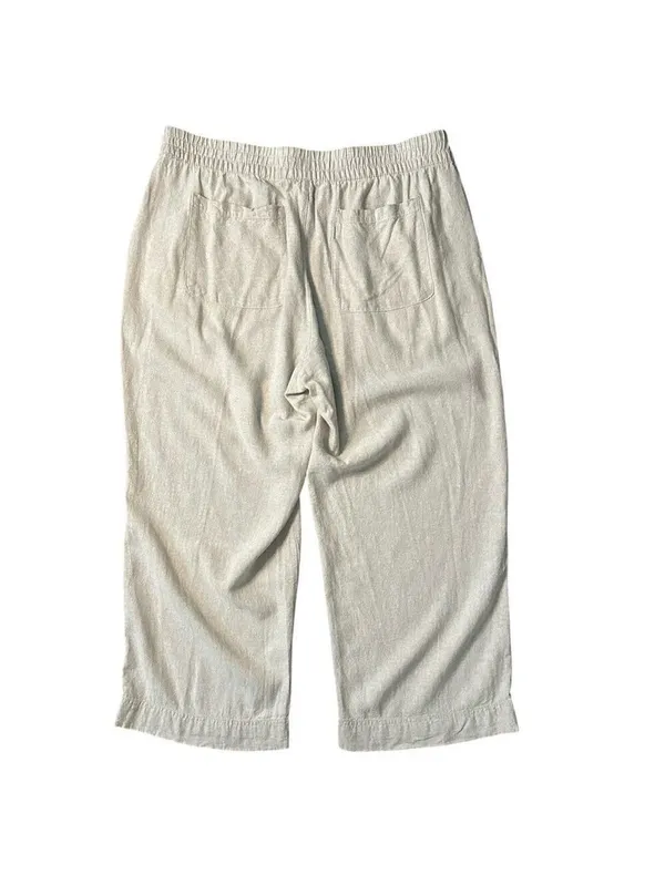 Old Navy High Rise Linen Blend Wide Leg Casual Comfort Waistband Pant Tan Sz XL - Image 2