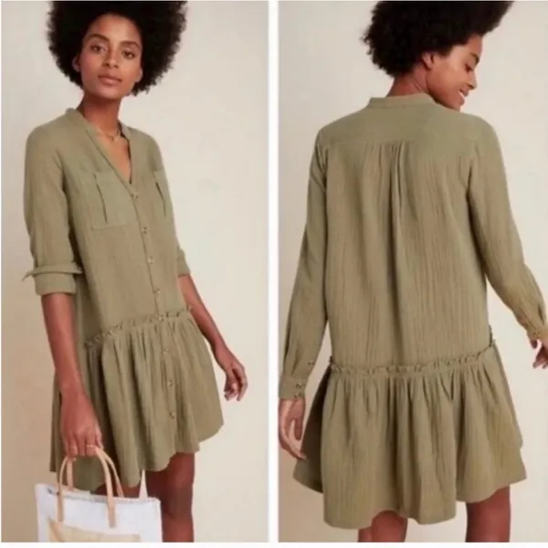 Anthropologie Maeve Katie Textured Gauze Utility Drop Waist‎ Dress - Image 2