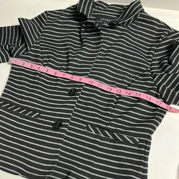 Sandro Studio blazer jacket black striped stretchy buttons petite medium‎ chic - Image 3