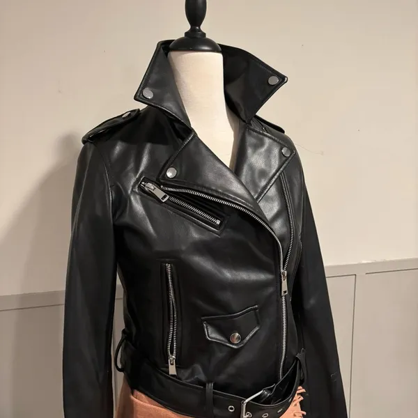 Zara Black Faux Leather Moto Jacket - Image 12