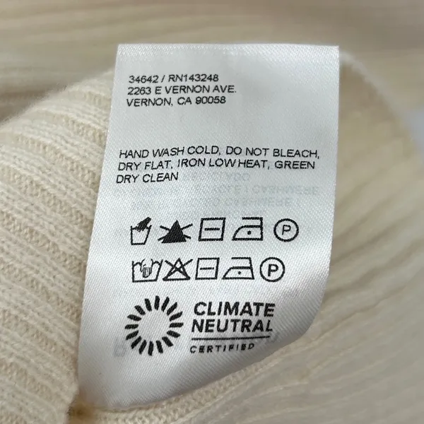 Reformation Hart‎ Cashmere Ribbed V-Neck Sweater Cream XS Blouson Sleeve *FLAW* - Image 7