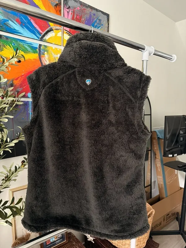 Kuhl Flight Vest Soft Fuzzy Fleece Full Zip Dark Gray Brown Women’s XL Zip Hood - Image 3