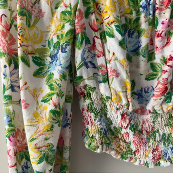 AFRM Revolve Sophie Smocked Top Floral Long Sleeve Square Neck Colorful Spring S - Image 6