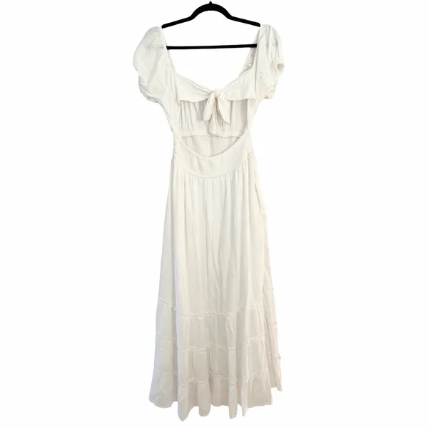 HOLLISTER Maxi Ruffled Puff Short Sleeve White Dress Sz M - Image 5