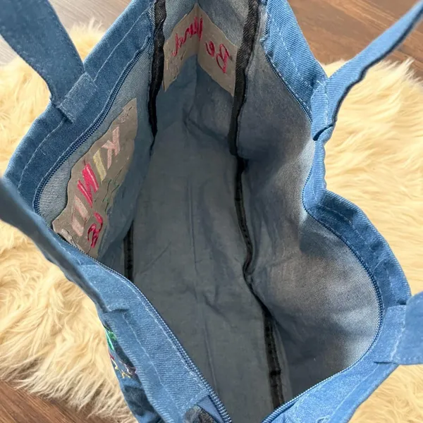Hoodies For Heroes "kindness is free" Colorful Star Patch Denim Tote Bag - Image 4