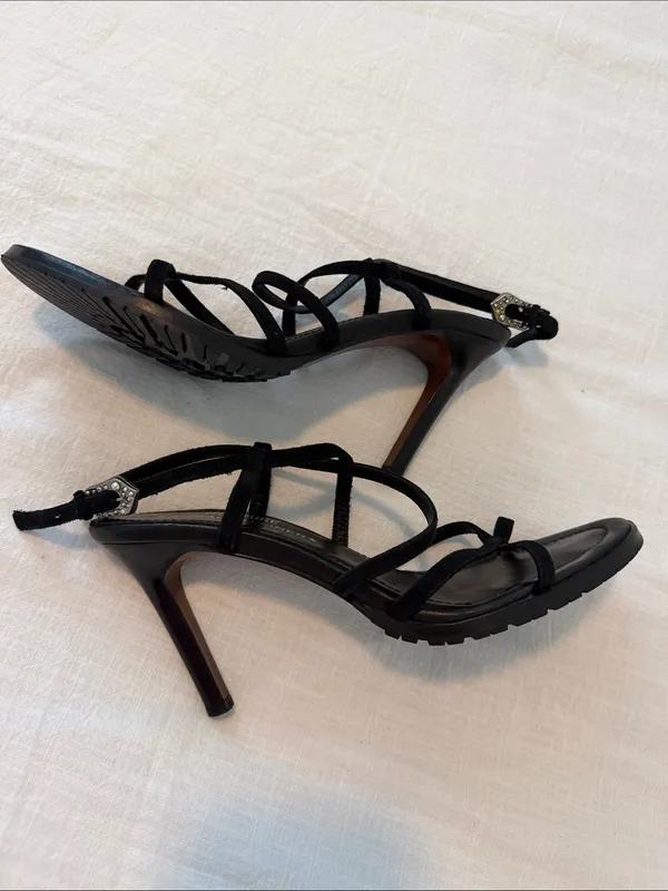 Donald J Pliner Couture Y2K Black Suede Strappy Heels Italy Size 8 - Image 7