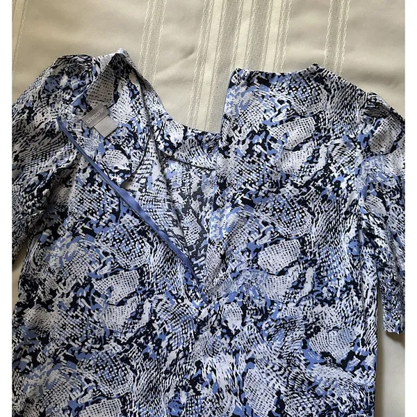 Chico's Blue Veil Snake Print Smocked Puff Sleeve Midi Dress W/ Pockets Size 0 - Image 12