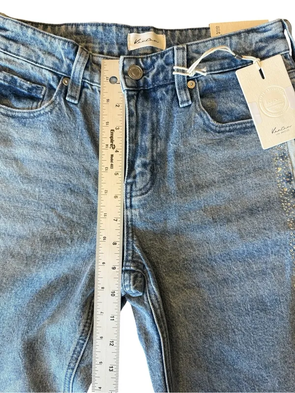 KanCan NWT Evelyn Mid Rise Slim Straight Leg Rhinestone Side Stripe Size 1/24 - Image 10