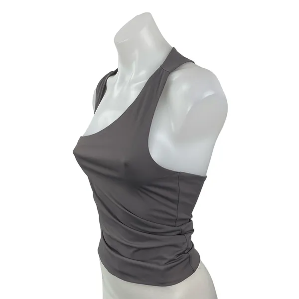 Commense Gray Ruched Sleeveless Asymmetrical Neck Cut Out Crop Cami Tank Top S - Image 3