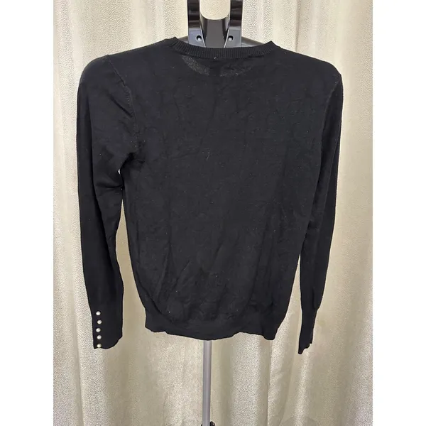 ZARA KNIT Black‎ Crewneck Sweater with Pearl Button Cuffs - Size M - Image 3