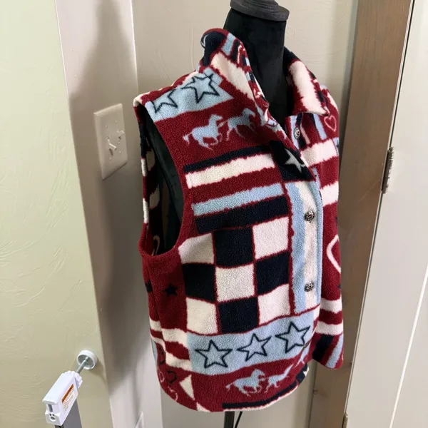 Christopher & Banks Americana‎ Western Patriotic Fleece Vest Button Down Red XL - Image 4