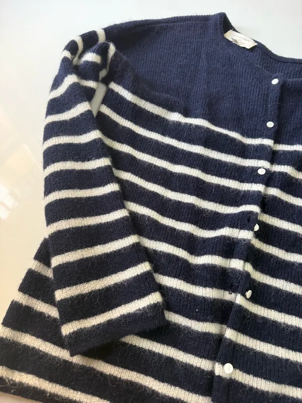 Sézane Navy and White Striped Mohair Blend Cardigan - Image 5