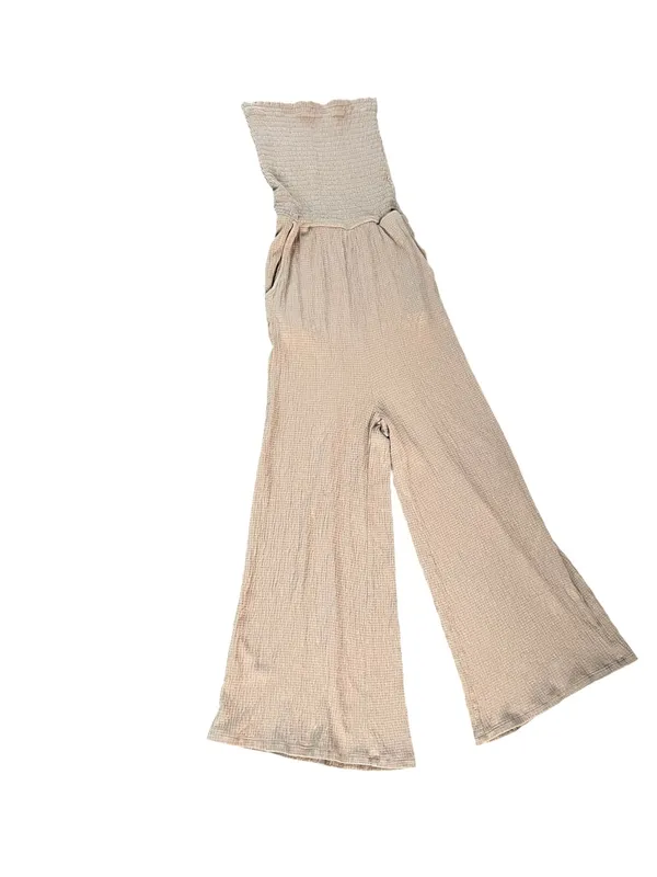 Love Tree Strapless Wide-Leg Jumpsuit in Light Tan - Image 2