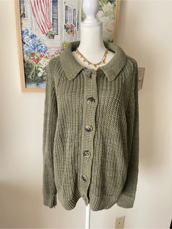 Garnet Hill Maren Linen & Organic Cotton Cardigan Sweater Size Large - Image 4