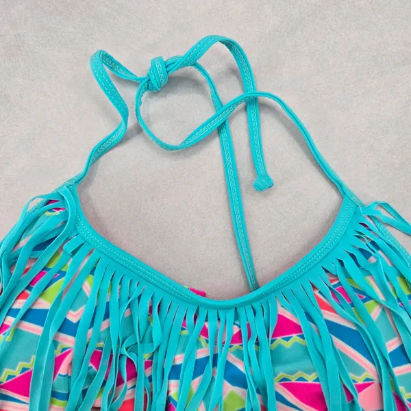 Urban Sea Blue Fringe Padded Halter Tie Boho Bikini Bralette Swim Top‎ S Small - Image 3