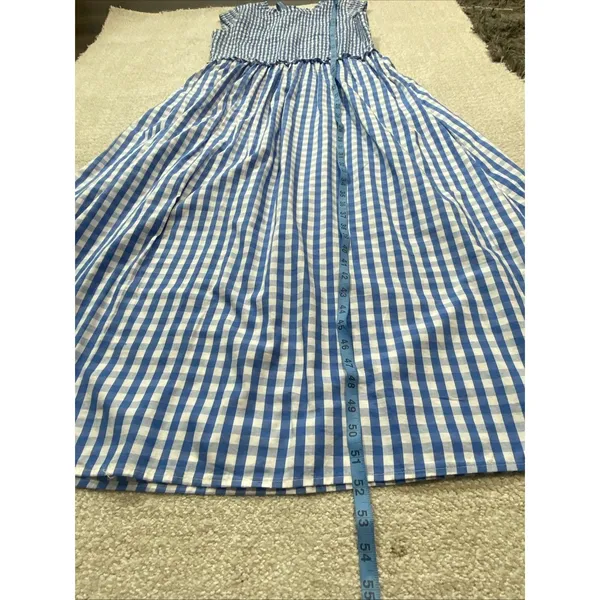 Crown & Ivy Blue Gingham Smocked Midi Dress Sleeveless Womens Size 8 Excellent - Image 14