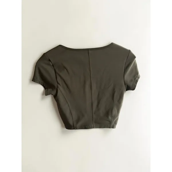 Offline by Aerie Goals Real Good Olive‎ Green V-Neck Crop Top Athletic Shirt S - Image 2