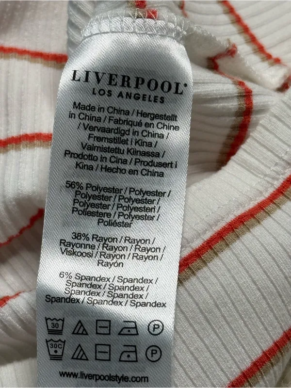 Liverpool Los Angeles White & Red Striped Rib Knit Top XS | Stretch Boat Neck - Image 4