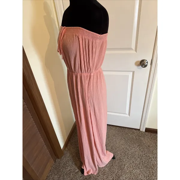 Ces Femme Coral Sleeveless‎ Maxi Dress Goddess Style Large Beach Resort Vacation - Image 3