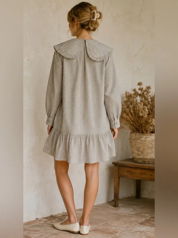 Heyson Dôen Inspired Stripe Babydoll Mini Dress Cottagecore Praire Collared |M - Image 4