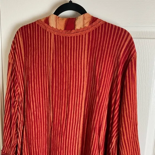 Freestyle Boho Red Striped Kimono Cardigan Open Front Duster Size 1X - Image 8