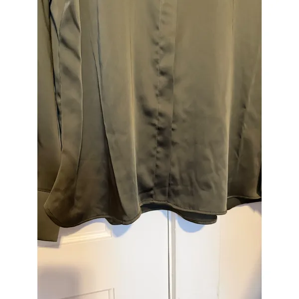 A New Day Olive Green Satin Long Sleeve Button Down Blouse Large L - Image 9