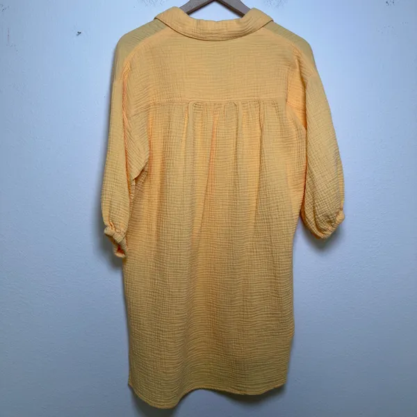 YFB Young Fabulous & Broke Women 100% Cotton‎ Shirt XS Yellow Gauze Button Down - Image 4