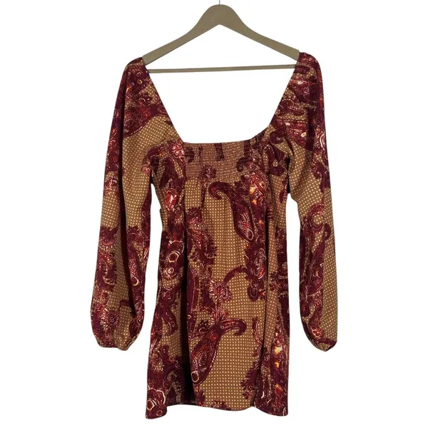 Urban Outfitters Ban Outfitters Paisley Polka Dot Mini Dress Brown Boho Size S - Image 4