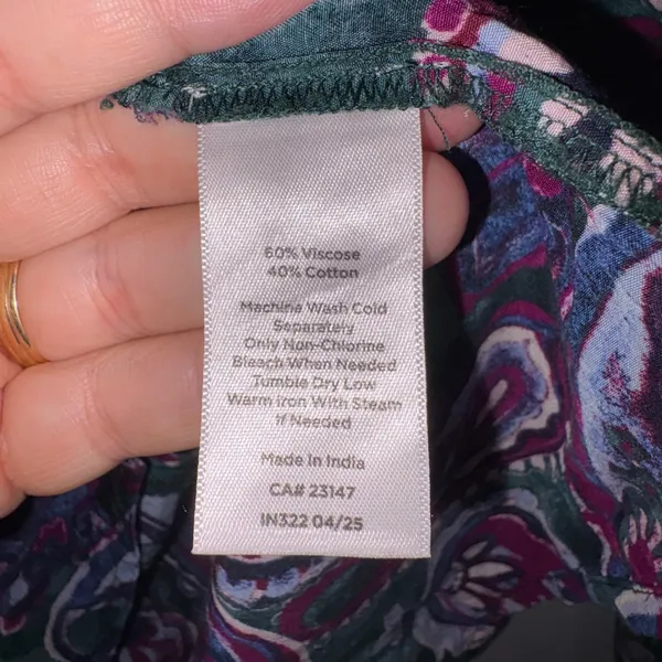 Talbots Womens Large Paisley Ruffle V-Neck Blouse Green Purple Long Sleeve Top - Image 8