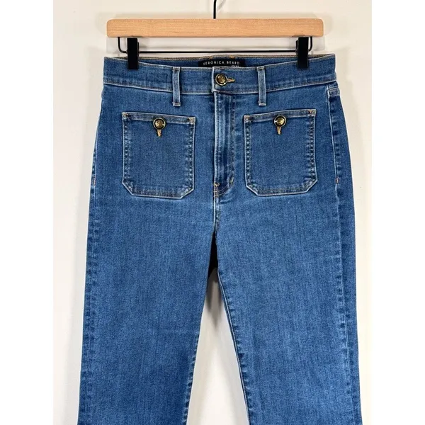VERONICA BEARD Womens Jeans Blue Denim Carson Ankle Flare High Rise Size 30 - Image 8