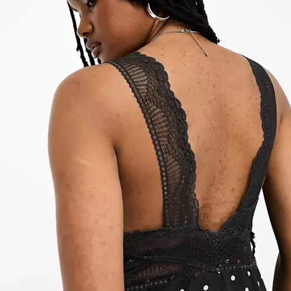 INTIMATELY FREE PEOPLE Bad For You Slip Dress ~ Black Polka Dot Print Lace L NWT - Image 9