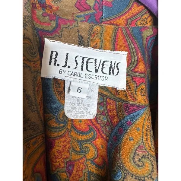 VTG 80s R.J. Stevens Carol Escritor Paisley Midi Dress Shawl Collar Pockets Sz 6 - Image 3