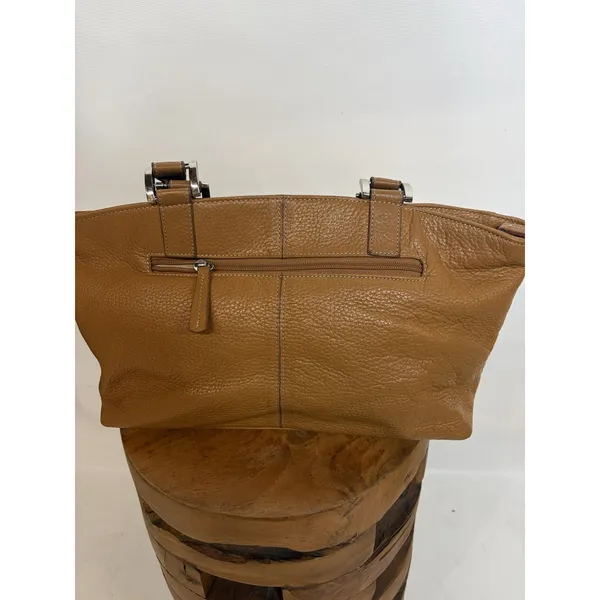 Tignanello Tan Pebbled Leather Shoulder Bag Buckle Detail Tote Cognac - Image 5