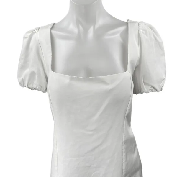 NEW Zara White Short Puff Sleeve Lace Up Back Square Neck Mini A Line Dress XL - Image 3