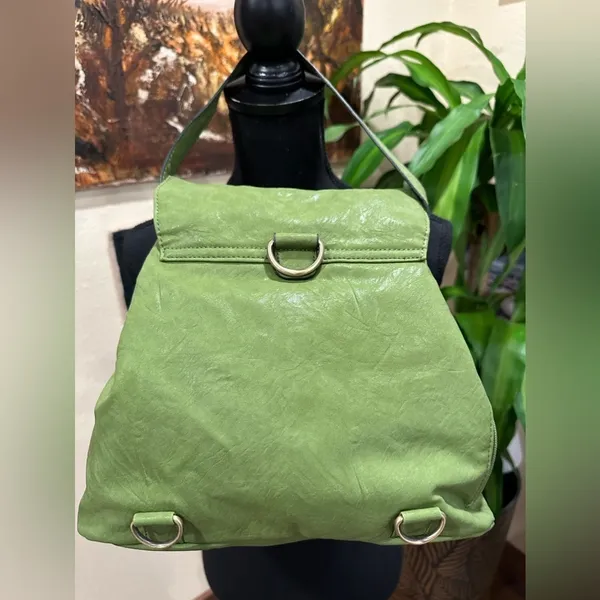 Bueno Lime Green Faux Leather Convertible Backpack Shoulder Bag Boho Chic Large - Image 3