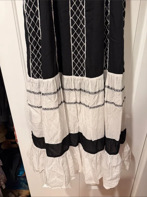 Anthropologie Black‎ & White Midi Tie-Shoulder Dress large - Image 5