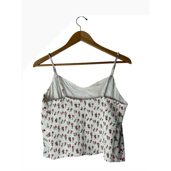 Abercrombie & Fitch Cami Top Women Large White Cherry Smocked Boho Tank Cottage - Image 3