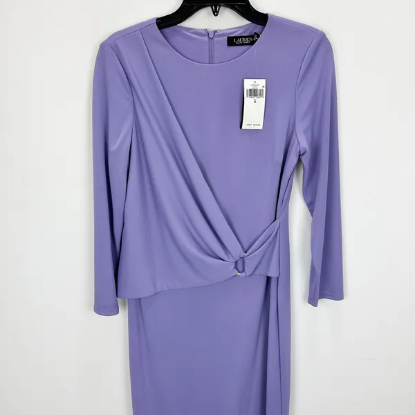 Lauren Ralph Lauren Jersey 3/4 Sleeve Dress Draped Knee Length Purple US 6 NWT - Image 5