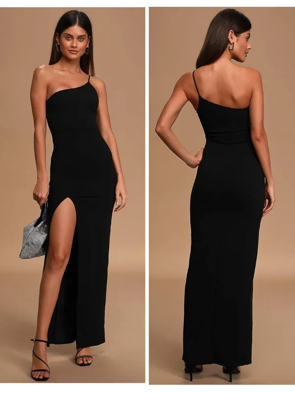 Lulus Keeper of My Heart Black One-Shoulder Maxi Dress Size Small Formal Wedding - Image 2